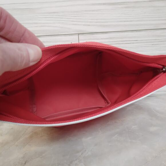 Lancome Small Cosmetic Bag, Red Black White Striped Make-Up Pouch - Picture 7 of 9